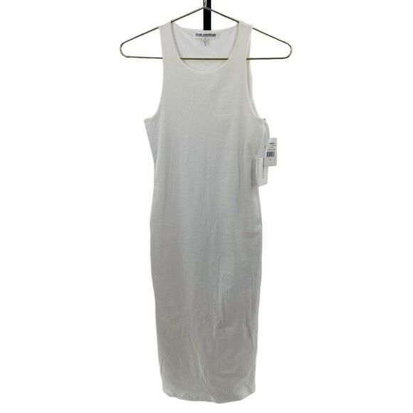 Good American Womens M Micro Ribbed Midi Dress White Contemporary Minimalist New - Picture 2 of 12